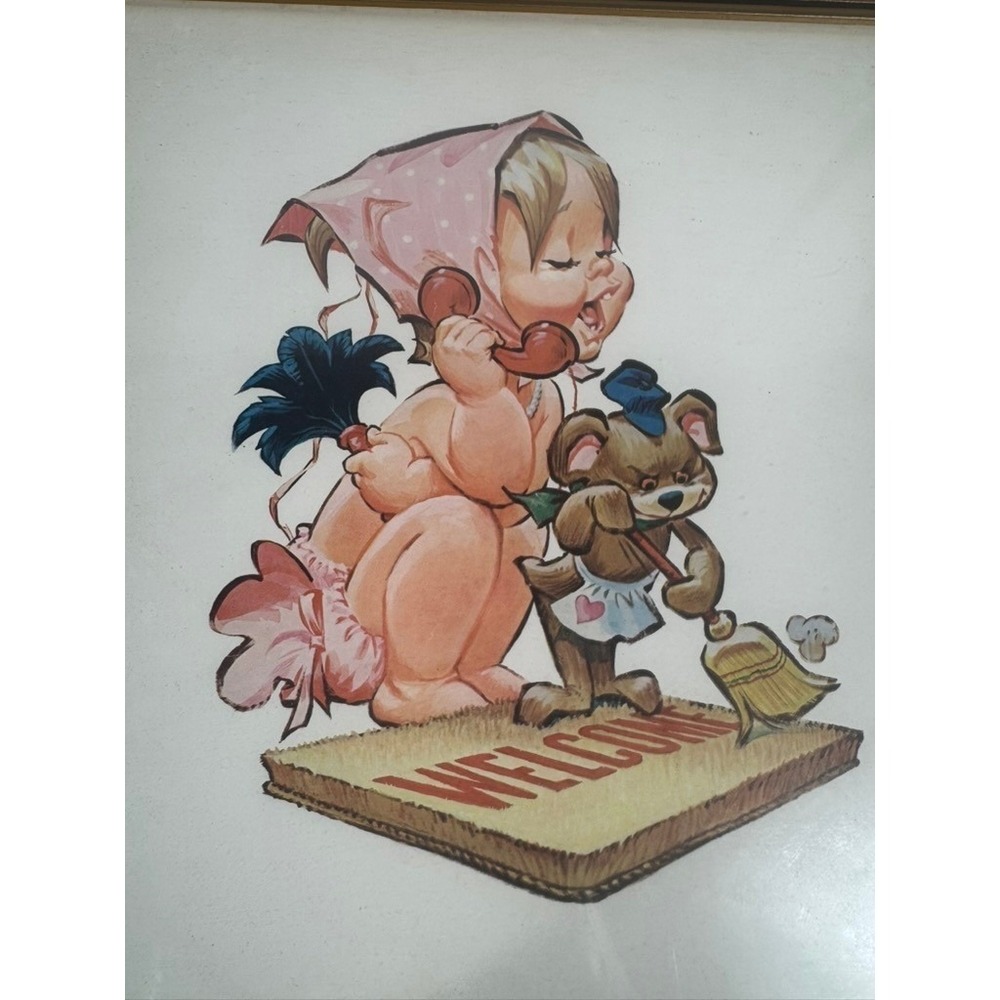Vintage Betsy Bell Baby Welcome Telephone Print Framed ©1962 AT&T Retro Wall Art - Picture 2 of 3